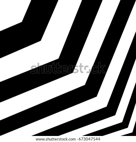 Seamless pattern with black white octagons and stars, canted striped lines. Optical illusion effect. Geometric tile in op art style. Vector illusive background, texture. Gala element, kaleidoscope.