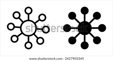 Molecule symbol Icon. Flat outlined molecular hub of dna marketing team center vector set collection. Sign of atom structure connection distribution channel link show networking particle scientific 19