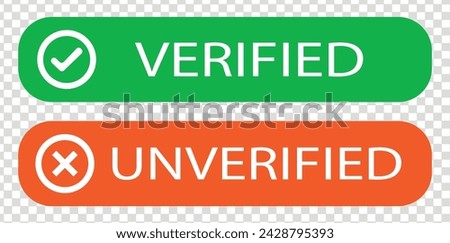 Set of Verified and unverified button with check mark and cross mark icon vector Profile verification check marks icons. Verified and unverified account sign. Social media icon set. Blue check mark 19