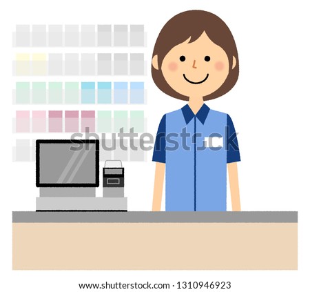 It is an illustration of a female clerk who works at a cashier counter.