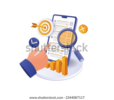 Target digital marketing checklist isometric illustration