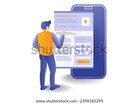 Man opens account smartphone application technology concept illustration