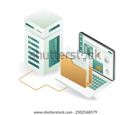 Laptop next to folder server with file