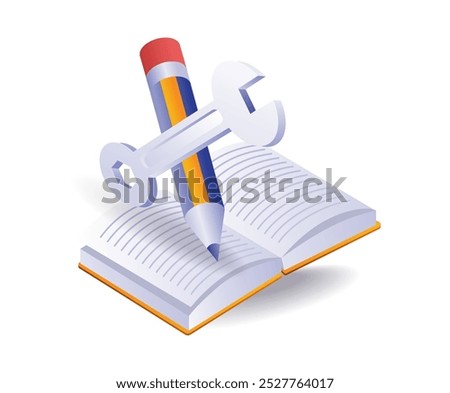 Open book with pencil and wrench