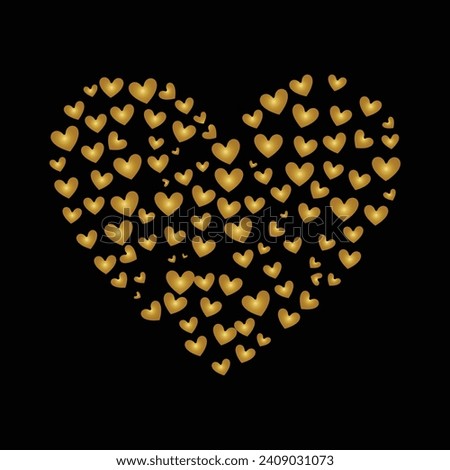 Heart filled Hearts. Love gold Heart . Valentine, romantic symbol icon vector illustration. Concept of love. Isolated on black background. Valentine's Day, Mother's Day decoration. wedding invitation.