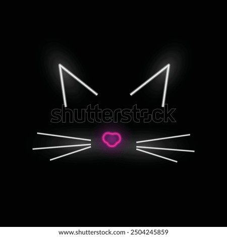 Neon Cat face. Line Art. One Line Drawing. Pet Memorial Art. Pet Love. Minimal Design. Cat lover, Glowing neon line. Animal lover.  Happy international cat day. 
Cat cute pet.  Kitten.  
