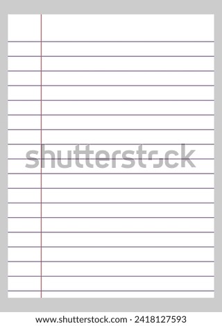 Notebook lined paper background isolated. Ruled sheet of notebook paper. Vector paper template. EPS file 99.