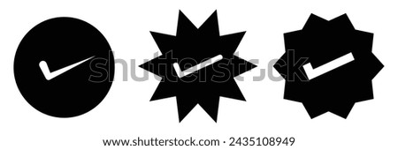 Black Checkmark sign. Verified symbol. Approval done element collection. Stock vector. Profile verification check marks icon. Approved symbol. Vector illustration. Eps file 521.