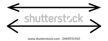 Double arrow sign. Horizontal long straight arrow with two left and right pointers. Black width symbol isolated on white background. Vector illustration. EPS file 25.