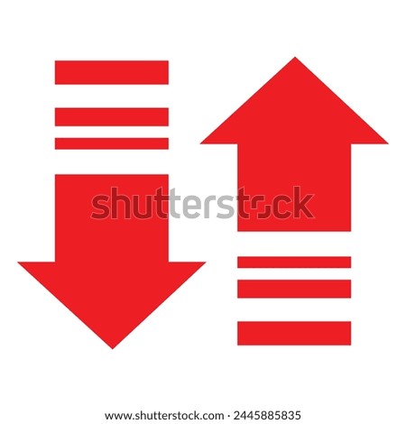 Up and down sign arrow icon set. Directional Navigation Symbol. Upward, downward arrows in isolated on white background. Vector illustration. Eps file 4.