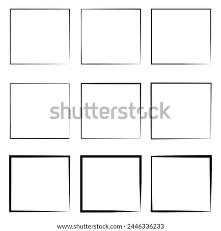 Set of hand drawn rectangle. Text box and frames. Hand drawn doodle scribble border element for text quote template. Pencil brush stroke style. Vector illustration. Eps file 32.