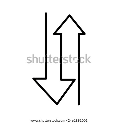 Up and down arrow icon. Two arrows with different direction can be used for input output process, forward sign, vertical swap. Vector illustration. Eps file 23.