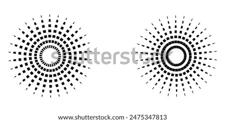 Dot radial circle lines. Circular radiating speed geometric lines. Sun star rays symbol. Vector illustration isolated on white background. EPS file 181.