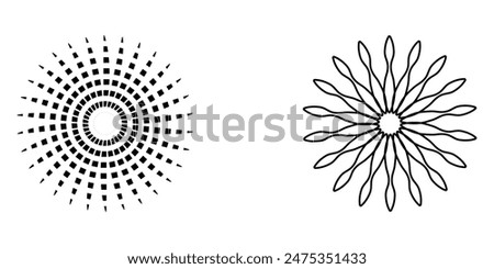 radial circle lines and. Sun star rays symbol. Abstract halftone striped design element. Motion lines. Vector illustration. Eps file 188.