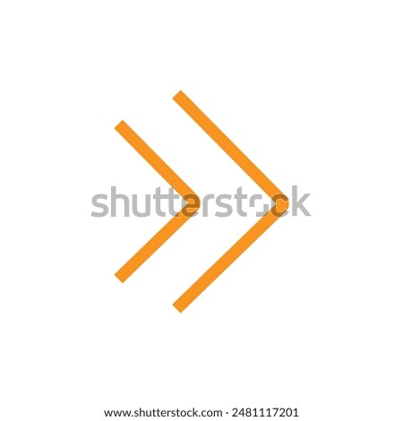 Orange vector chevron arrows pointing right, two arrows in row. road sign for turn. Stock Vector illustration isolated on white background. Vector illustration. Eps file 141.