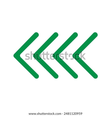 Green vector chevron arrows pointing left, four arrows in row. road sign for turn. Stock Vector illustration isolated on white background. Vector illustration. Eps file 100.