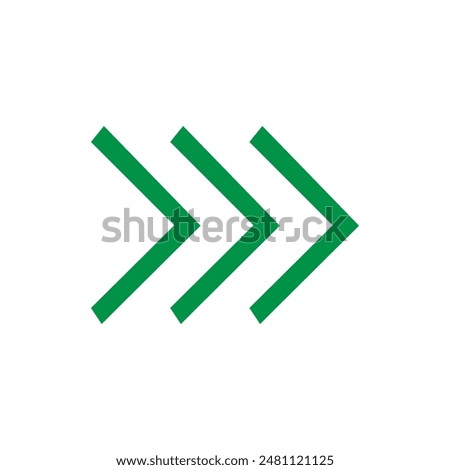 Green vector chevron arrows pointing right, three arrows in row. road sign for turn. Stock Vector illustration isolated on white background. Vector illustration. Eps file 99.