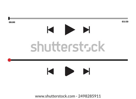 Music or video play bar icon on white background. Audio player for songs or podcast playlist. Loading bar with time slider, pause, rewind and fast forward buttons. Eps file 52.