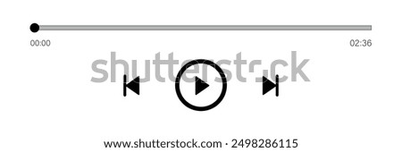 Music or video play bar icon on white background. Audio player for songs or podcast playlist. Loading bar with time slider, pause, rewind and fast forward buttons. Eps file 47.