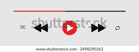 audio or video player progress loading bars with time slider, play and pause, rewind and fast forward buttons. Templates of media player playback panel interface. Vector illustration. Eps file 55.