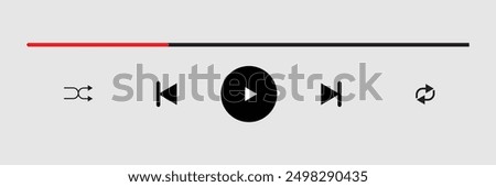 audio or video player progress loading bars with time slider, play and pause, rewind and fast forward buttons. Templates of media player playback panel interface. Vector illustration. Eps file 40.