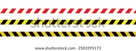 Warning yellow black red diagonal stripes line. Safety stripe warning caution hazard danger road vector sign symbol. Long danger ribbon. Vector illustration on white background. EPS file 112.