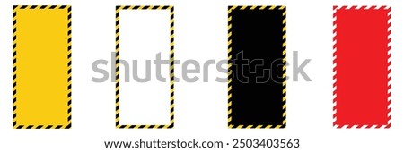 Warning frame with yellow and black, red diagonal stripes. Rectangle warn frame. Black and yellow red diagonal stripe vector icon collection. Seamless caution and warning sign tape set. Eps file 111.