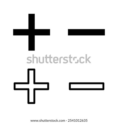 Plus and minus icon vector for web and mobile app. plus minus sign and symbol. plus, minus button isolated vector. Basic mathematical symbol. Plus and minus icon set. Vector illustration. Eps file 41.