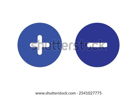 Plus and minus vector icon in modern design style for web site and mobile app. Minus and plus signs icons, flat round buttons set. Vector illustration. Eps file 48.