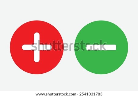 Plus and minus icon set. Math symbol. Cancel, delete, exit negative line sign. Calculator button, business finance concept in vector on white background. Eps file 35.