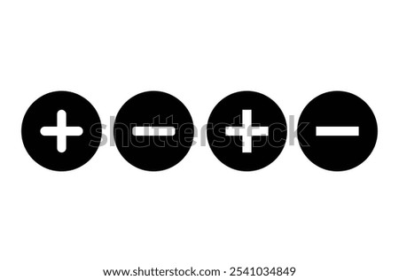 Minus and plus signs icons, flat round buttons set. Plus and minus vector icon in modern design style for web site and mobile app. Vector illustration. Eps file 50.