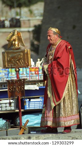 ROME - FEBRUARY 18: Julius Caesar on February 18, 2003, at Rome, Italy. Caesar was the greatest character of the Roman Empire. Locals dress as Caesar for historical festivals in the Eternal City.