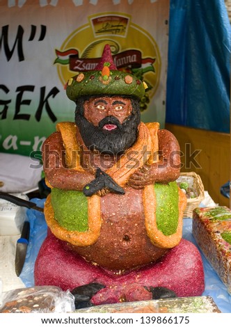 TATA, HUNGARY - MAY 25 : Turkish sultan made of sweet in Patara Festival at May 25, 2013 in Tata, Hungary. This festival is to remember the siege of the castle against the Turkish in 1594.