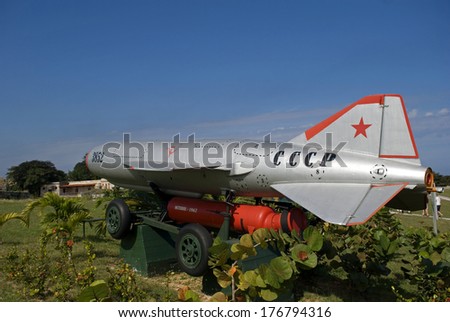 HAVANA, CUBA - JANUARY 30 : Soviet made ballistic rocket and its launcher on 30 January, 2014, Havana, Cuba. Cuba is a communist country, which had a very strong relation with former Soviet Union.