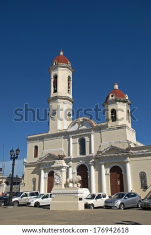 CIENFUEGOS, CUBA - JANUARY 23: Catholic church on January 23, 2014, Cienfuegos, Cuba. Roman catholic religion is practised everywhere in Cuba in spite of communism.