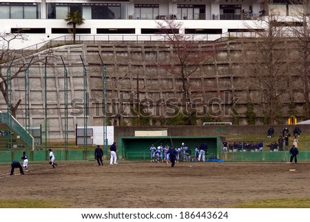 SENDAI, JAPAN - APRIL 5: Baseball training at April 5, 2014 in Sendai, Japan. Baseball is the most popular sports in Japan played througout the country.