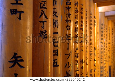 KYOTO, JAPAN - OCTOBER 26: Fushimi Inari Shinto shrine at October 26, 2014 in Kyoto, Japan. Fushimi Inari is one of the most important Shinto shrines in Japan.