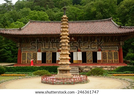 NORTH KOREA - JUNE 12:Pohyon temple on June 12, 2014 in North Korea. Buddhism is present but controlled in North Korea.