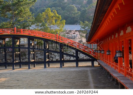 MIYAJIMA, JAPAN - MARCH 29 : Itsukushima Shrine on 29 March 2015. Miyajima, Japan. Izsukushima is one of the most important and sacred Shinto shrine in Japan.