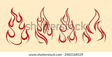 Fire flames, set vector icons Fire and flames outline icon set. Contour bonfire, linear flaming elements. Hand drawn monochrome different fire flame vector illustration. vector fire flame set isolated