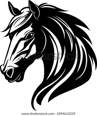 Beautiful Black And White Horse Head Silhouette, horse head vector, isolated on white background, black and white, Basic simple Minimalist, Image for logo, design and tattoo.stallion horse, running