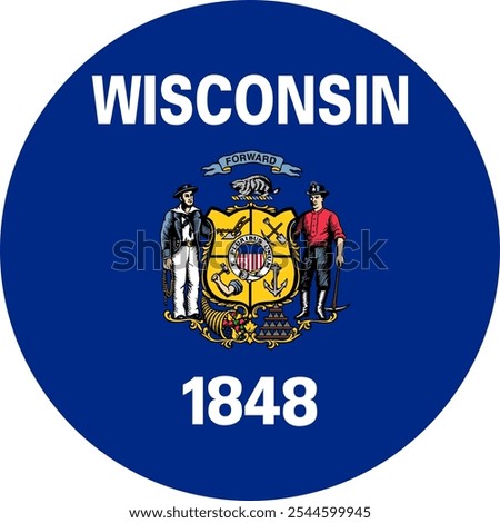 Wisconsin Circle Flag, Circle Flag of Wisconsin, USA, Vector Images