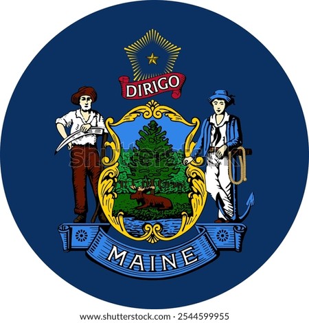 Maine Circle Flag, Circle Flag of Maine, USA, Vector Images