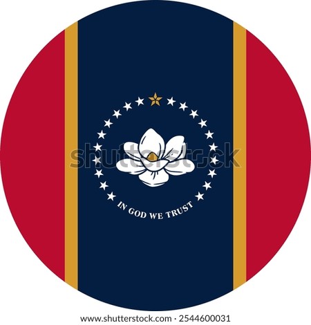 Mississippi Circle Flag, Circle Flag of Mississippi, USA, Vector Images