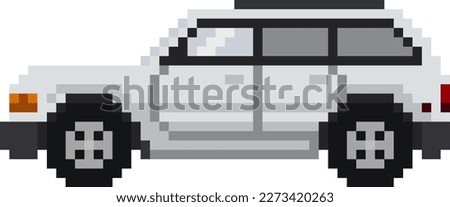 Pixel car. Off road vehicle side view. Vector flat graphic illustration isolated on white background.