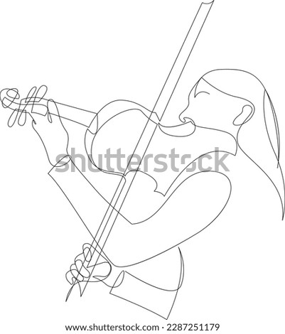 Violinist one continuous line art drawing vector illustration. Girl playing violin isolated on white background.