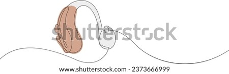 Hearing aid continuous one line drawing. Hearing device single line illustration. International week of the deaf minimalist design poster vector.