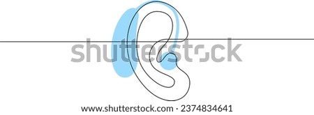 Hearing aid in human ear continuous one line drawing. Hearing device minimal single line illustration. International week of the deaf vector.