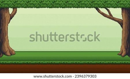 Forest pixel art background. 2d backdrop for 8-bit retro video game or mobile application. Seamless when docking horizontally.