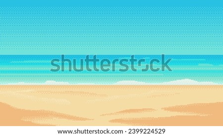 Pixel art beach background. 2d backdrop for 8-bit retro video game or mobile application. Seamless when docking horizontally.